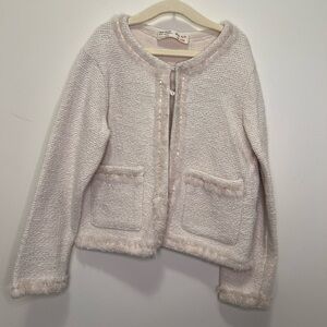 Zara Girl - Cream Textured Cardigan with Pockets.